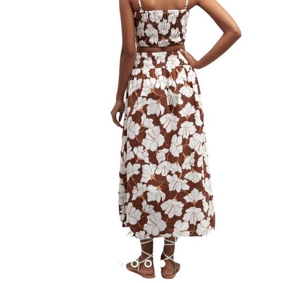 Faithfull the Brand Medium Kiera Floral Midi Skirt Hibiscus Bastia Elastic Waist - Picture 14 of 14